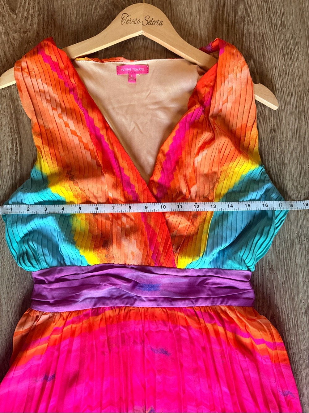 Flying Tomato Rainbow Pleated Maxi Dress Sleeveless V Neck Size L Colorful - Picture 6 of 10